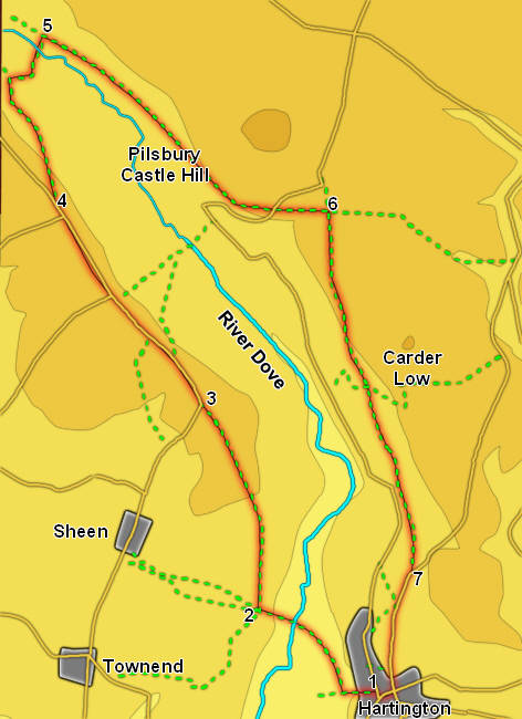Map for our walk in the Dove Valley from Hartington 