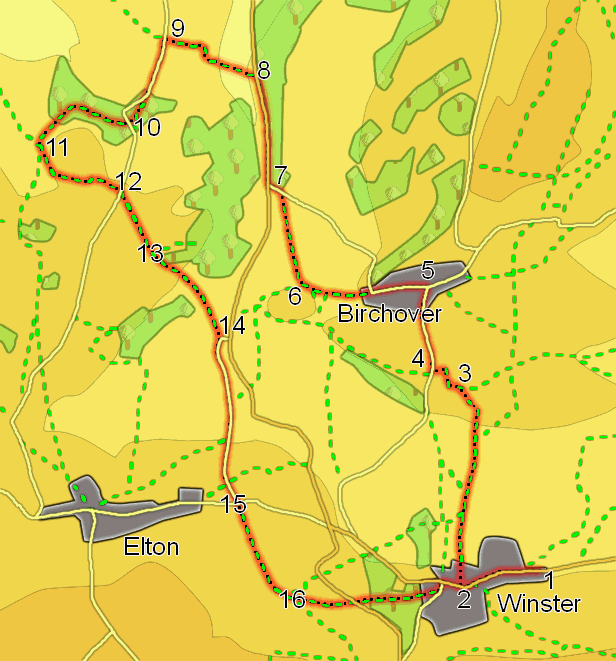 Map for walk north from Winster